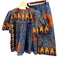 Vintage Y2K Handmade Blue 100% Cotton Afrobohemian Studded Top Midi Skirt Set