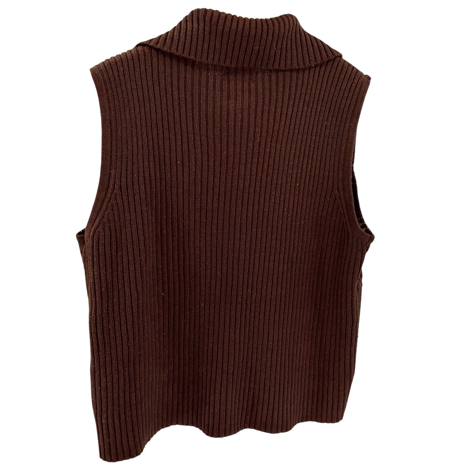 Vintage Y2K Designers Originals Brown Genuine Leather Cable Knit Patchwork Vest