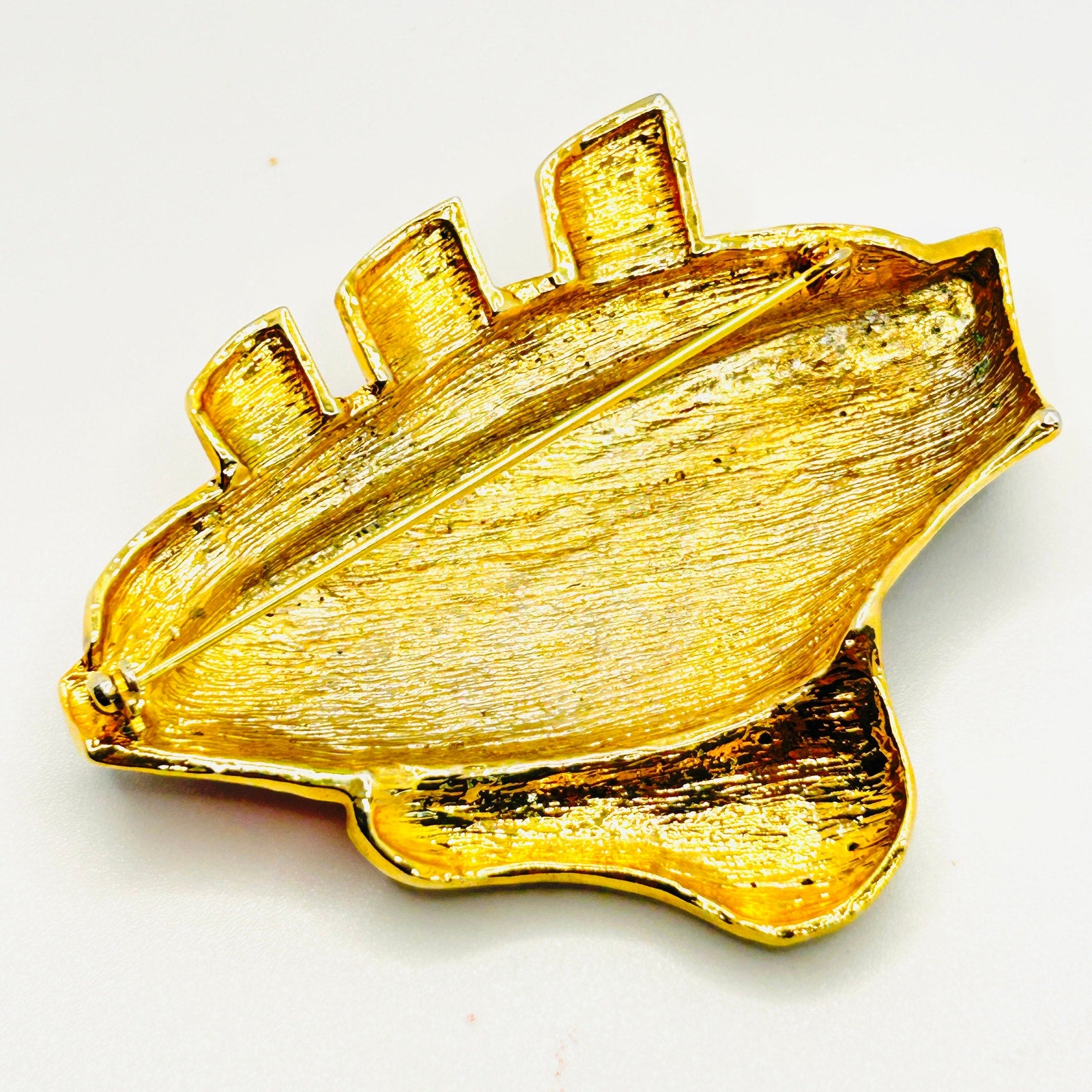 Vintage 80s/90s Gold Enamel Black Red Nautical Rhinestone Cruise Ship Brooch Pin