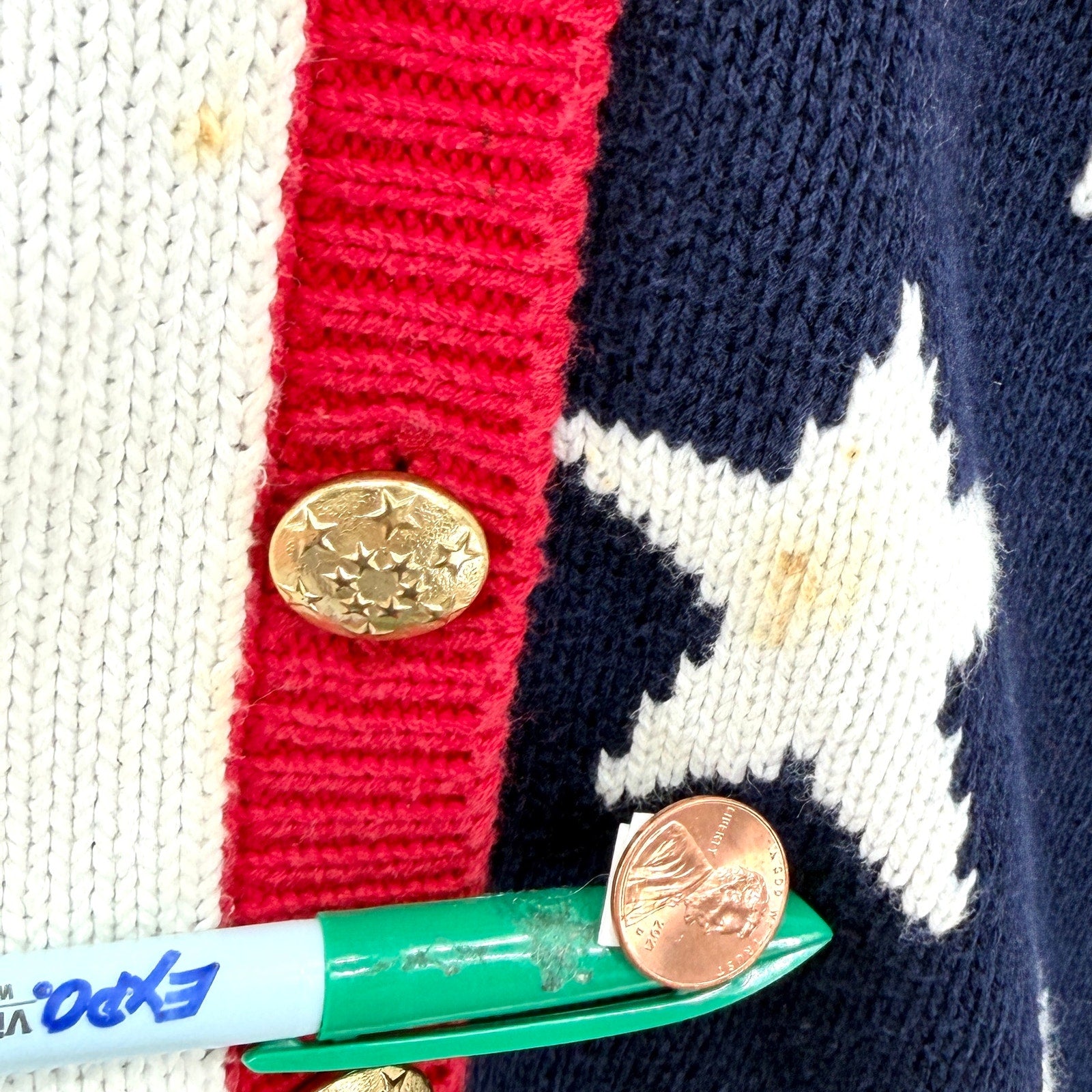 Vintage 90s Chelsea Charter Club Navy Red White 100% Cotton Cardigan