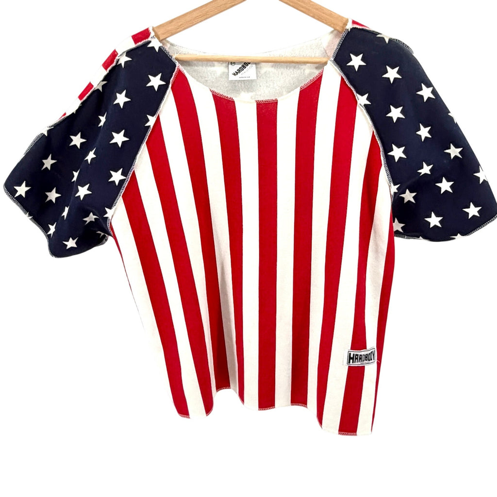 Vintage 80s Hardbody Athletics Red White Blue Cotton American Flag Crop Top
