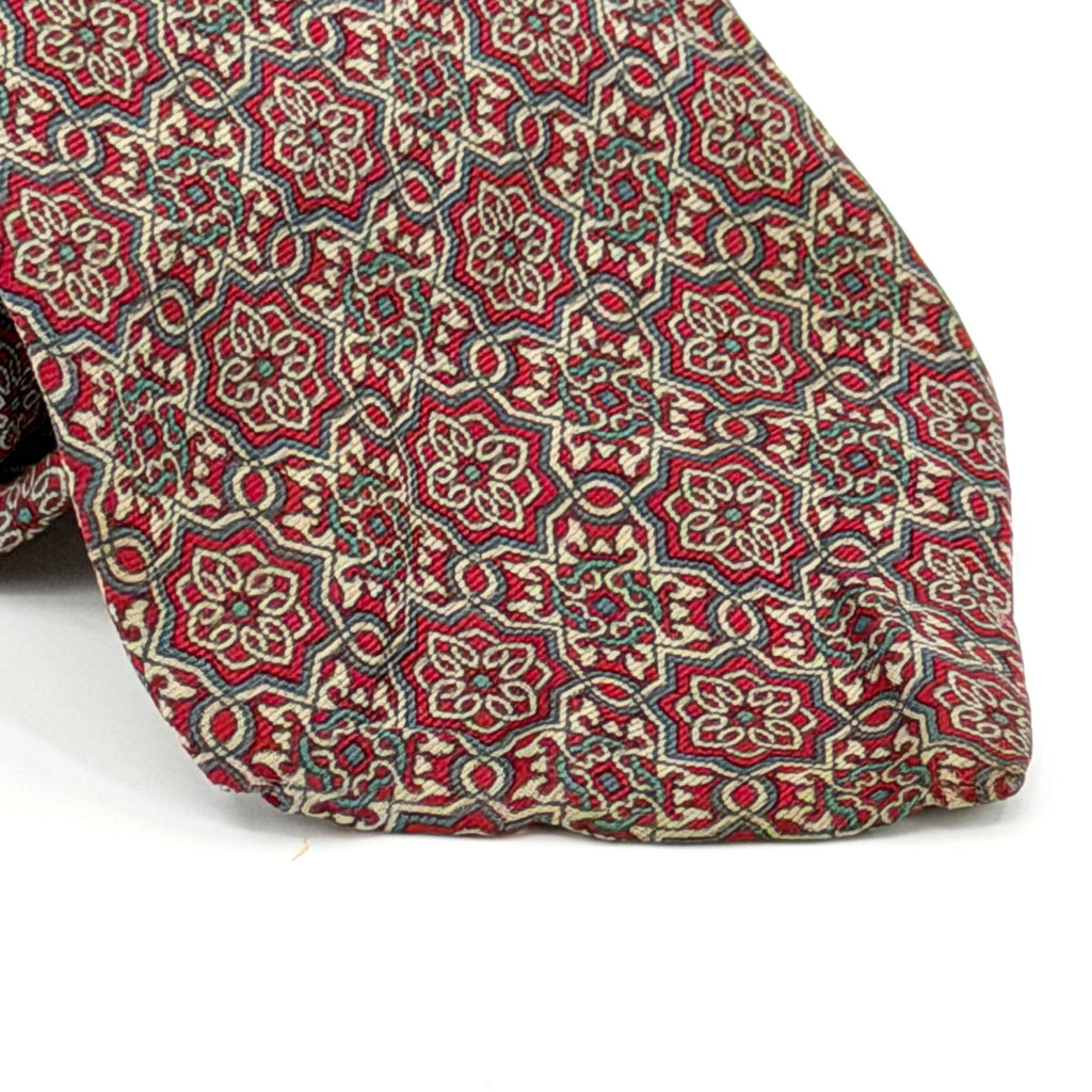 Vintage 90s Bert Pulitzer Red 100% Silk Geometric Medallion Dress Necktie