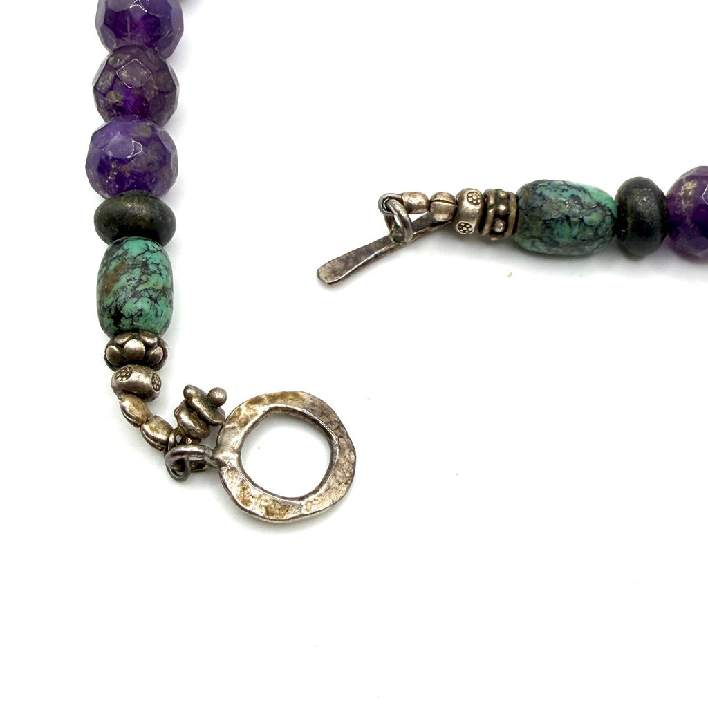 Vintage Y2K Purple Amethyst Turquoise Tiger Eye Boho Statement Bead Necklace
