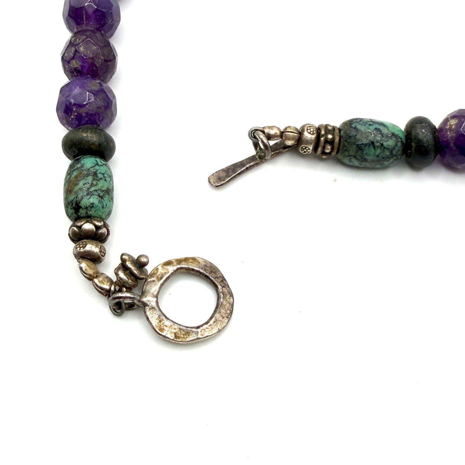 Vintage Y2K Purple Amethyst Turquoise Tiger Eye Boho Statement Bead Necklace
