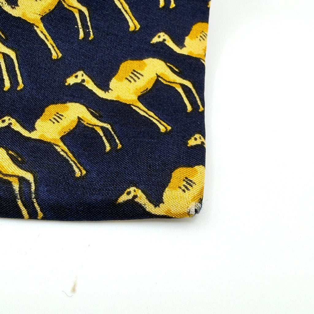 Vintage 90s Navy Silk Gold Camel Novelty Necktie