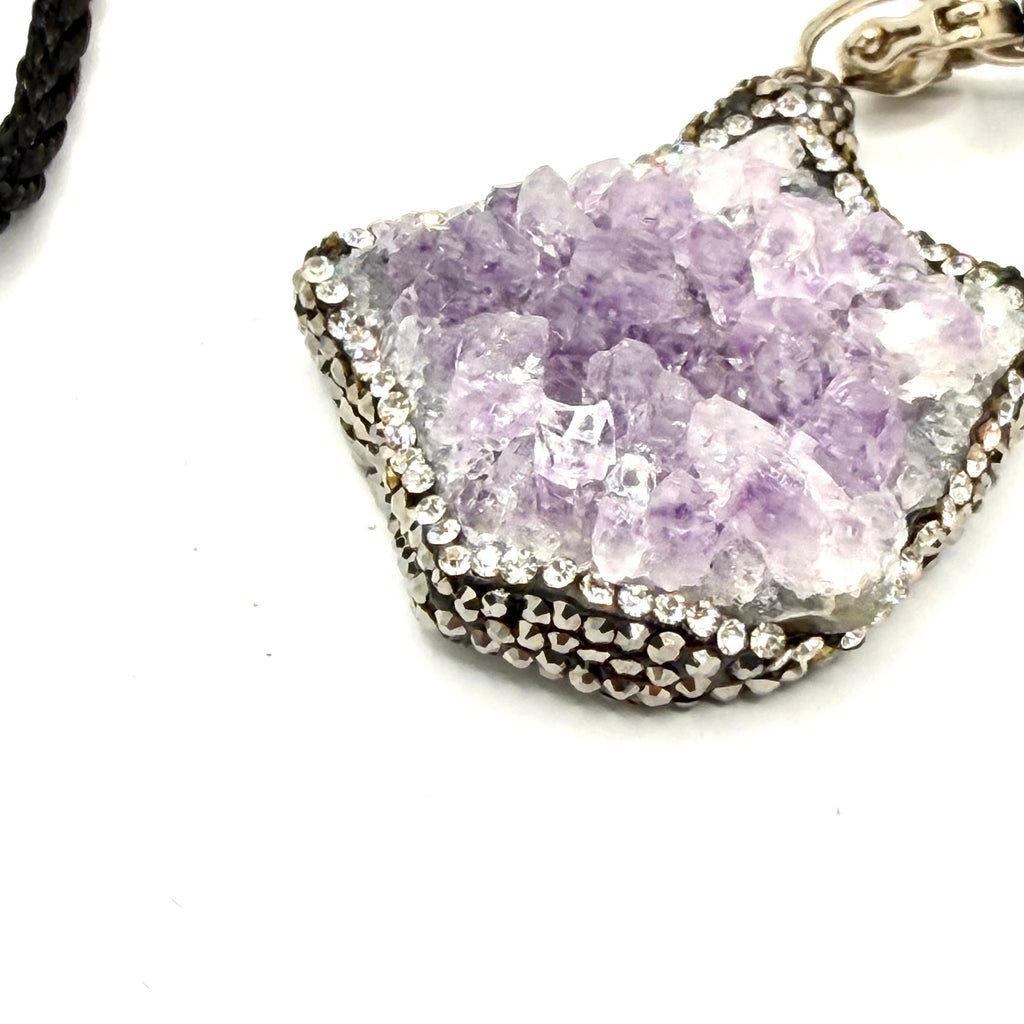 Vintage Y2K Amethyst Geode Crystal Pave Shield Necklace