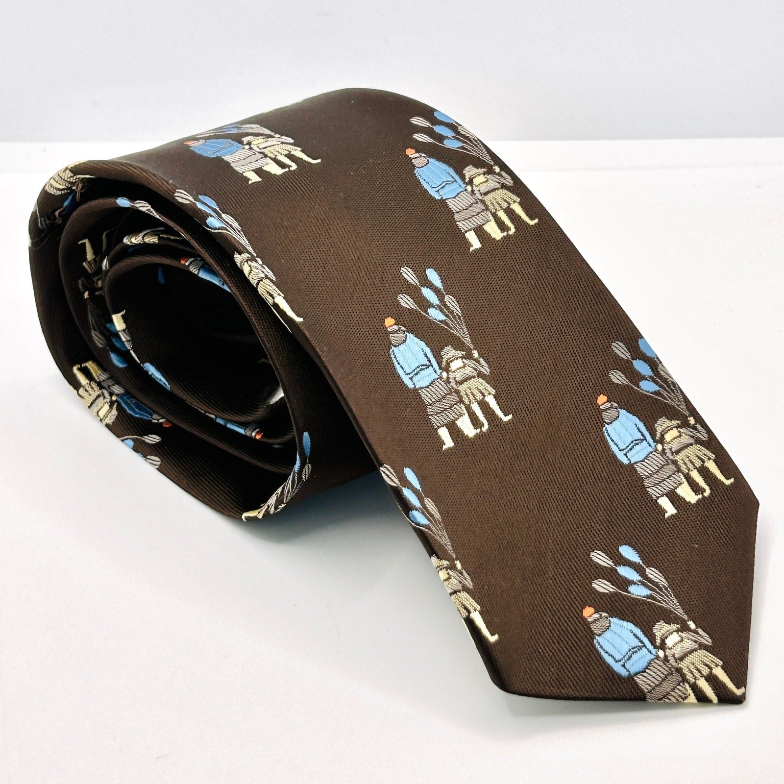 Vintage 60s 70s Kelly 1 Brown Blue Novelty Father Son Polyester Necktie