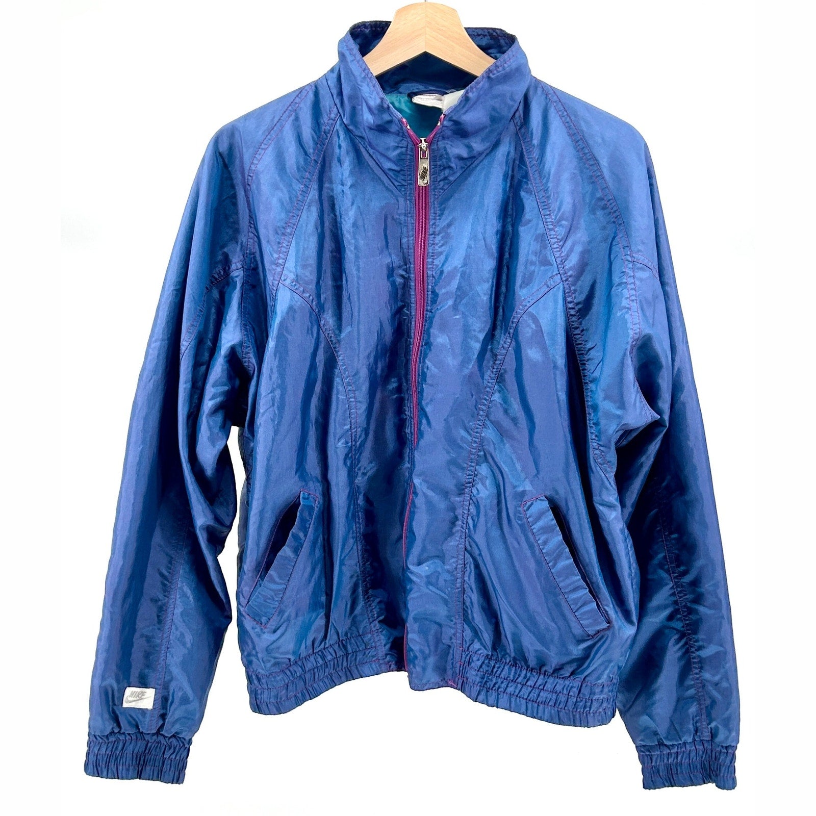 Vintage 90s Nike Blue Iridescent Full Zip Athletic Windbreaker Jacket