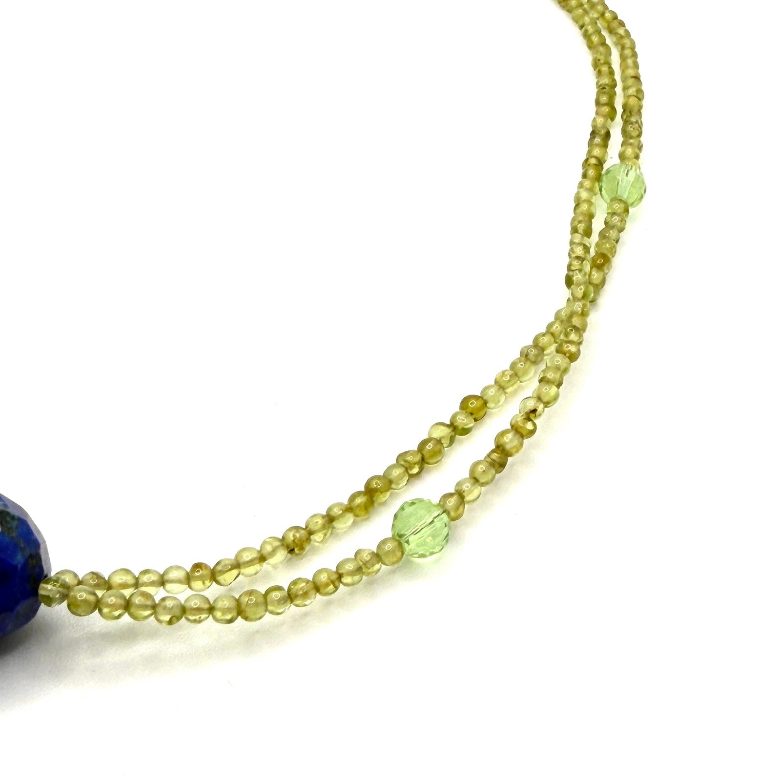 Vintage 90s Peridot Lapis Lazuli Green Blue Beaded Double Strand Necklace