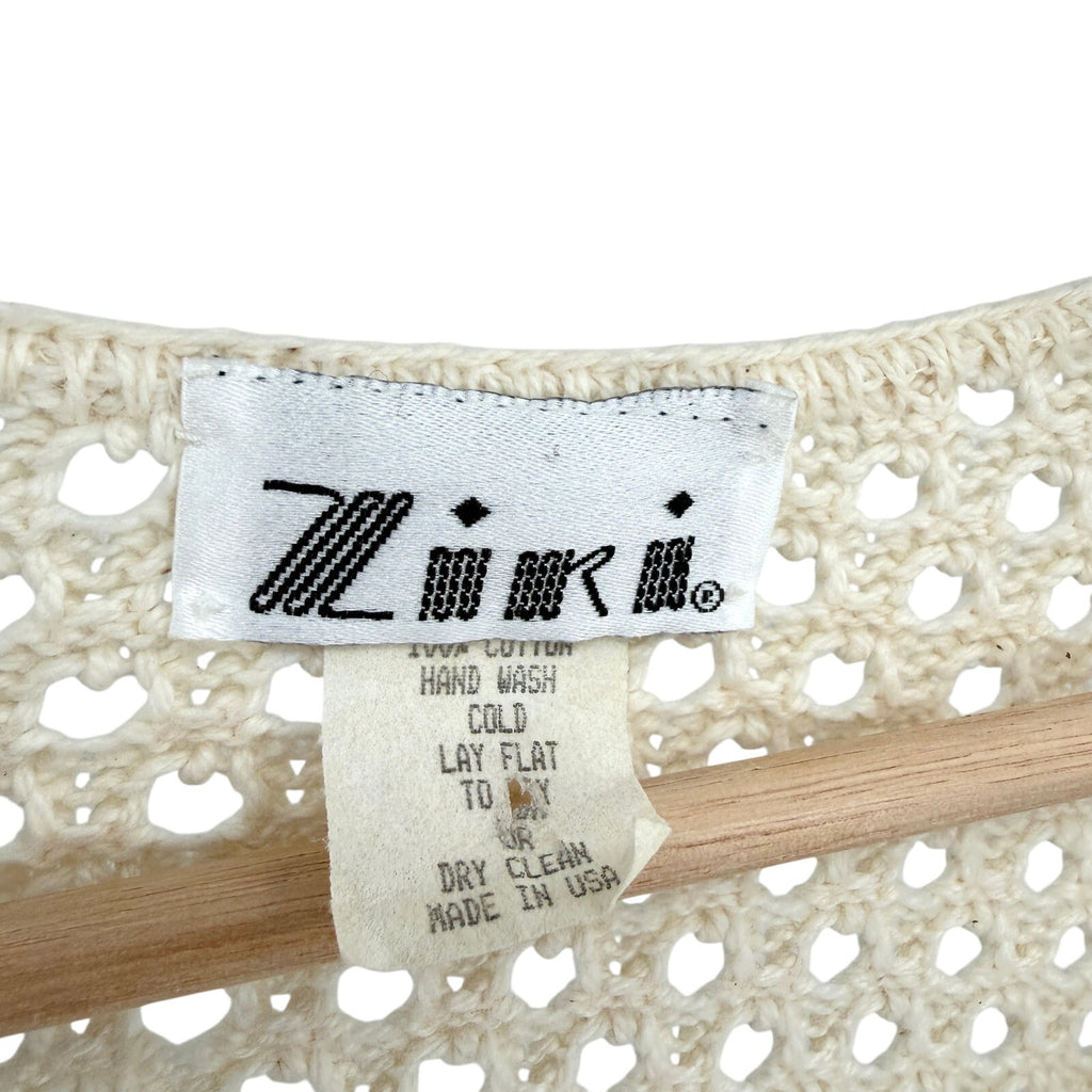 Vintage 90s Ziki Cream 100% Cotton Crochet Knit Boho Tunic Sweater