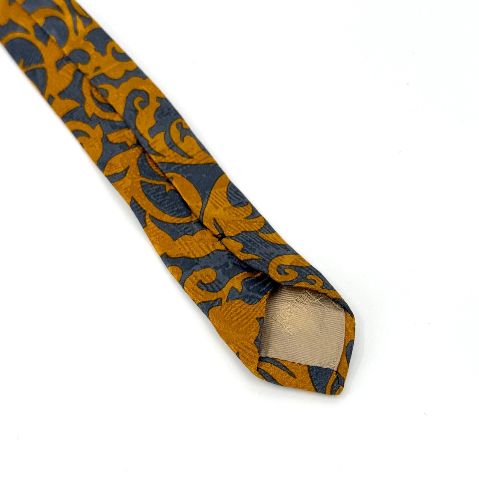 Vintage 90s Hubert Milano Sage Green Purple 100% Silk Graphic Paisley Necktie
