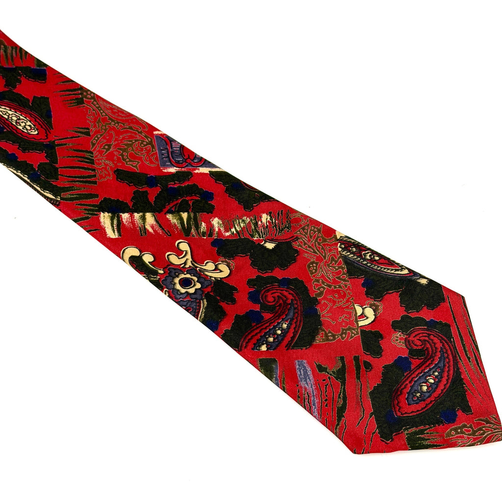 Vintage 90s Red Blue Paisley Patchwork Necktie