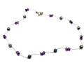 Vintage 90s Purple Grey Amethyst Pearl Tin Cup Toggle Necklace