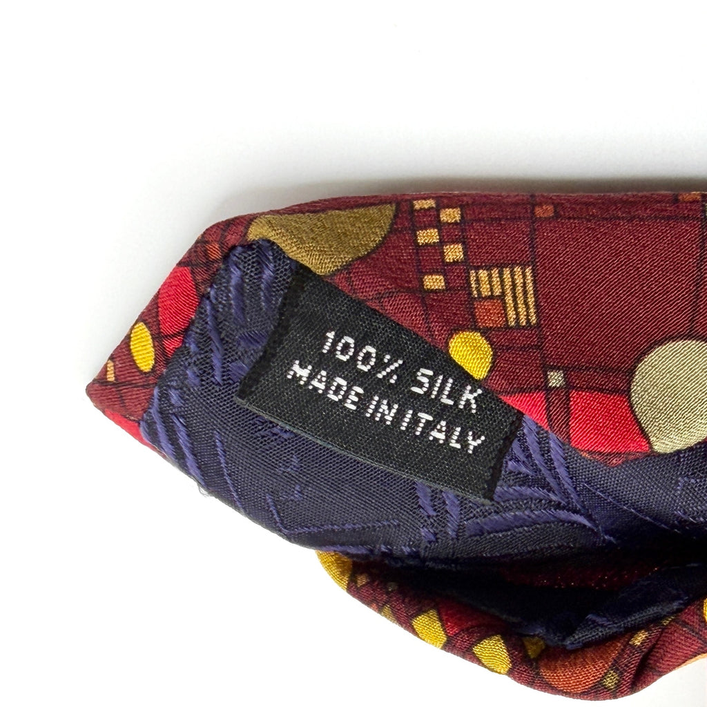 Vintage 90s Frank Lloyd Wright Silk Maroon Coonley Confetti Necktie