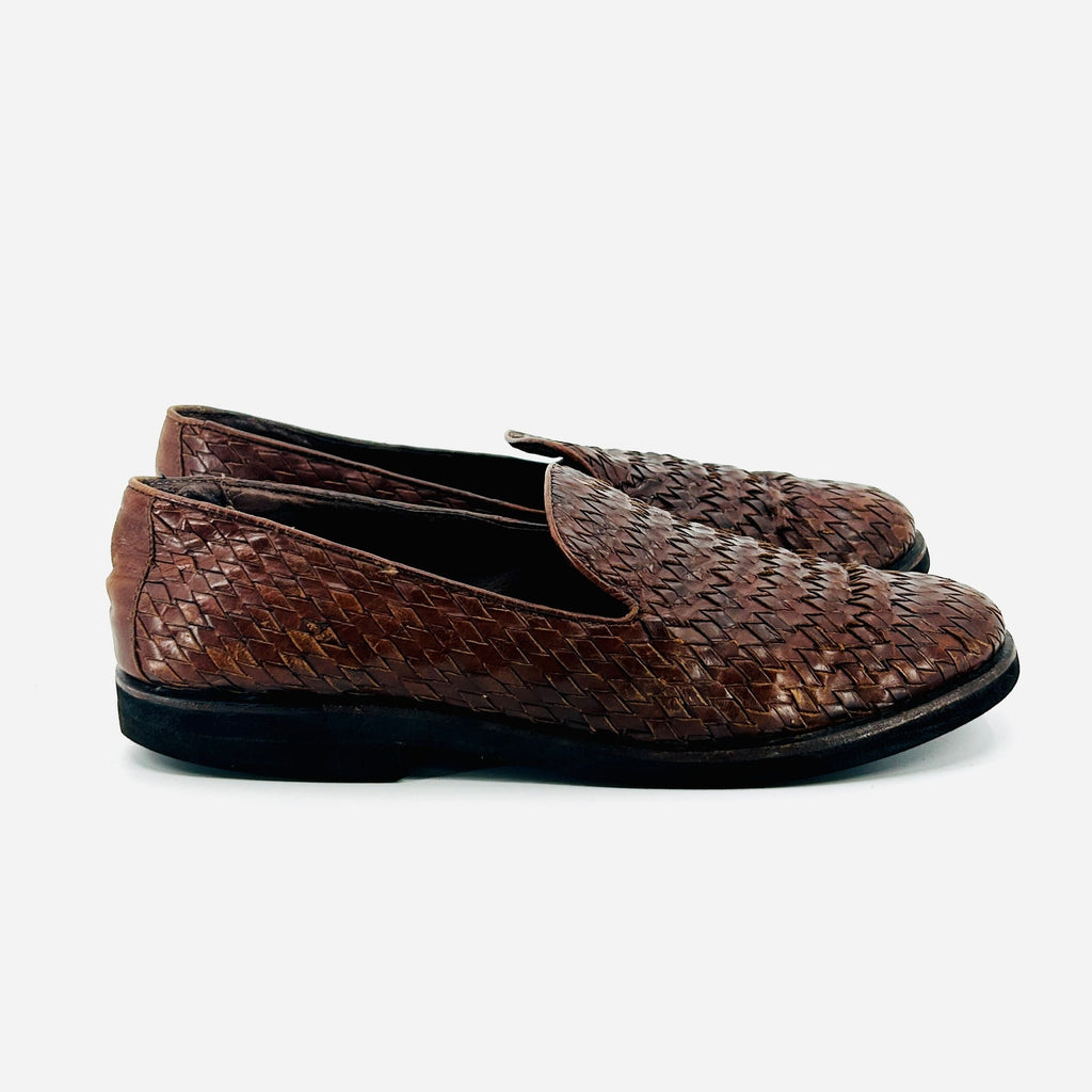 Vintage 80s Cole Haan Brown Woven Leather Loafers Made in Brazil