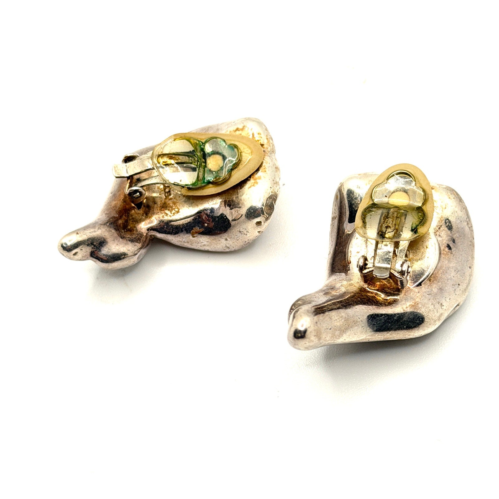 Vintage 80s Stamped Sterling Silver Israel Bold Hollow Clip On Earrings