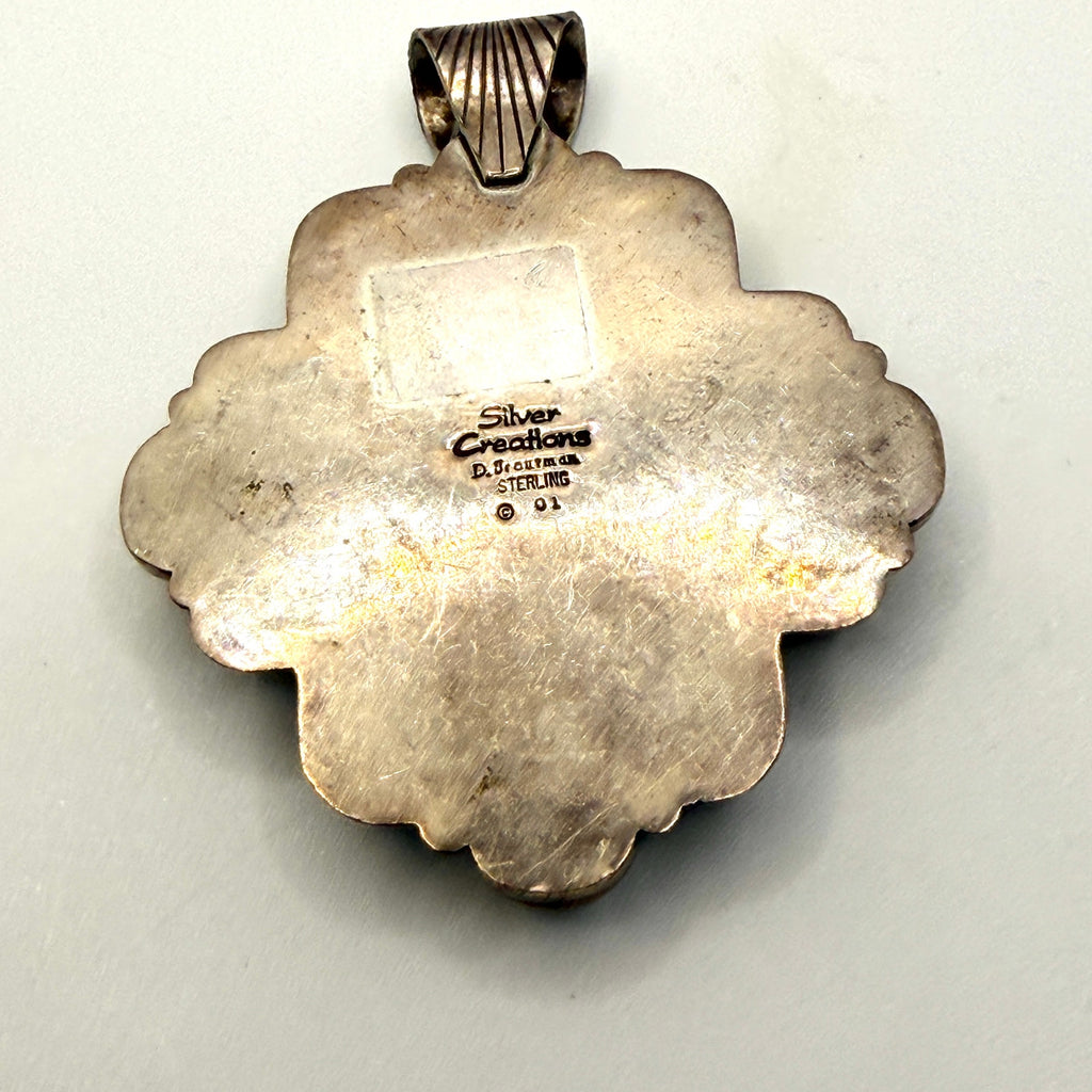 Vintage Y2K D. Troutman Sterling Turquoise Mother of Pearl Signed Pendant