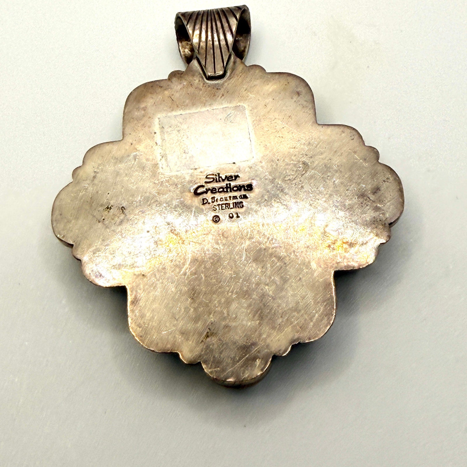 Vintage Y2K D. Troutman Sterling Turquoise Mother of Pearl Signed Pendant