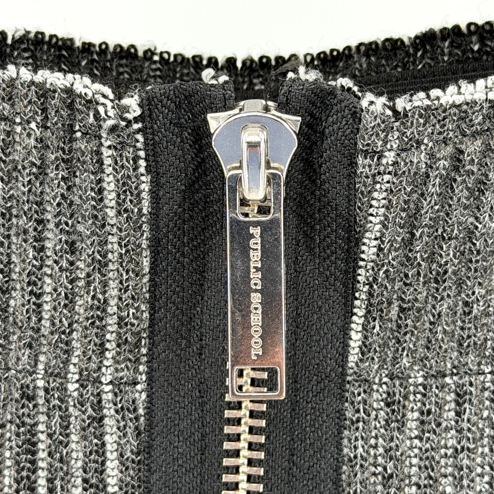 Public School New York Grey Ribbed Knit Zip Front Mini Skirt