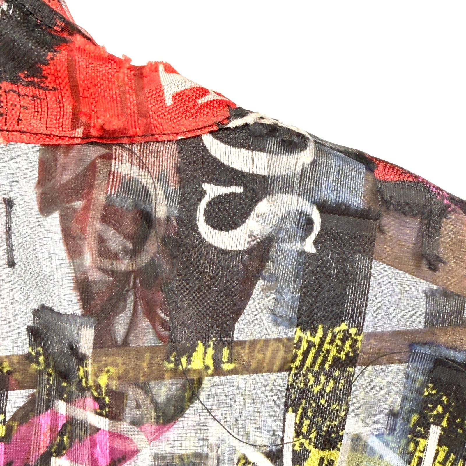 Joseph Ribkoff Black Sheer Graffiti Print Wire Collar Duster Overlay Jacket