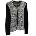 Donna Karan New York Black White Tweed Colorblock Cardigan Sweater