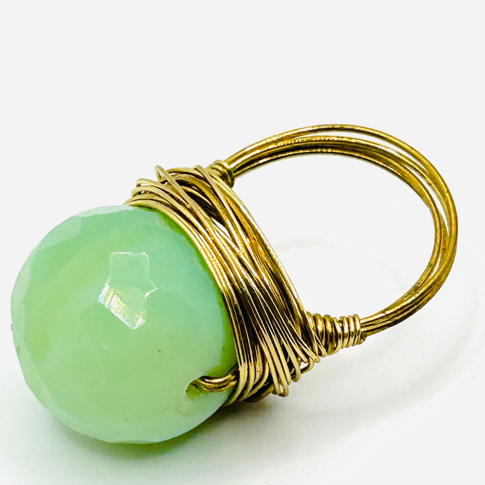 Green Jade Gold Wire Wrapped Statement Ring