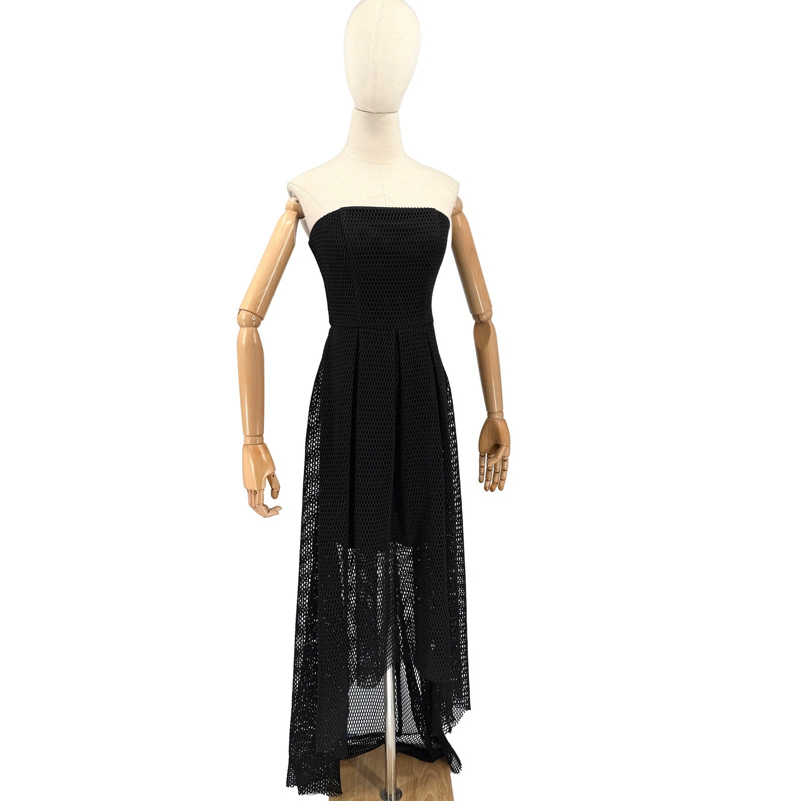 Eva Brazzi Black Strapless Mesh Net High Low Mini Dress