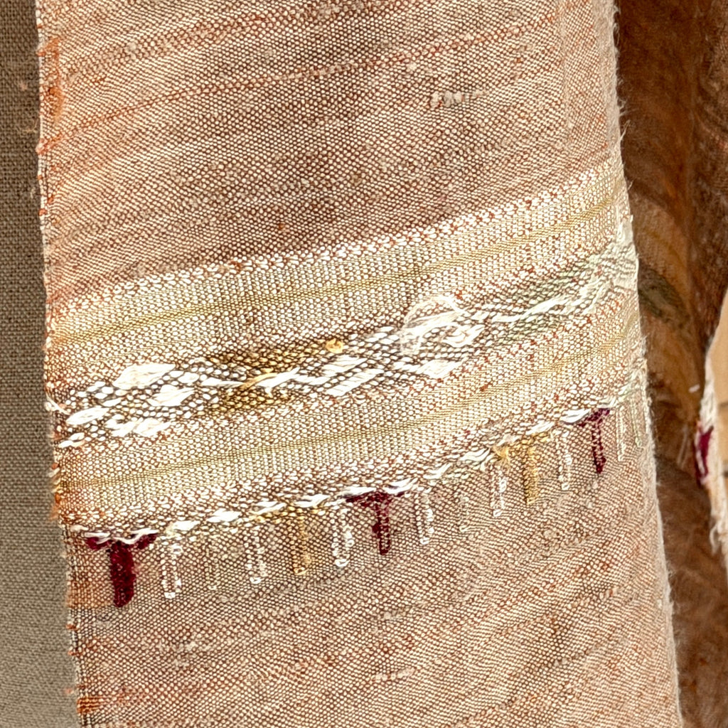 Beige 100% Silk Tribal Woven Raw Texture Fringe Wrap Scarf