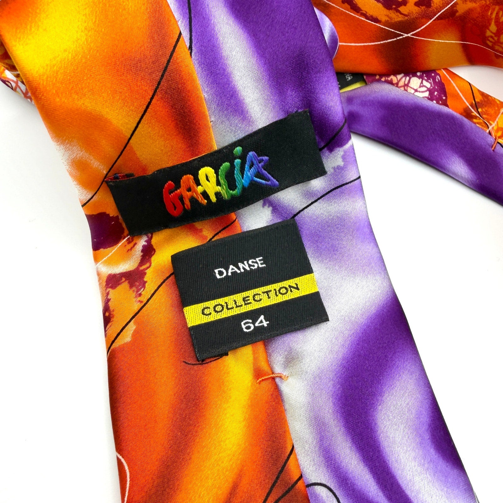 Vintage 90s Jerry Garcia Silk Orange Purple Skull Necktie