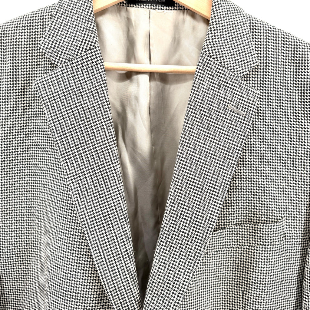 Lauren Ralph Lauren Black Tan Houndstooth Silk Wool Menswear Blazer