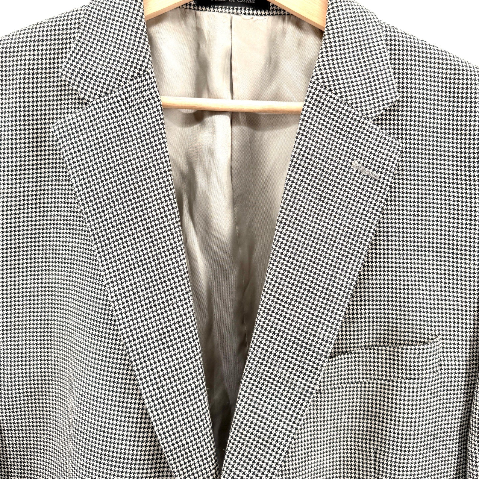 Lauren Ralph Lauren Black Tan Houndstooth Silk Wool Menswear Blazer