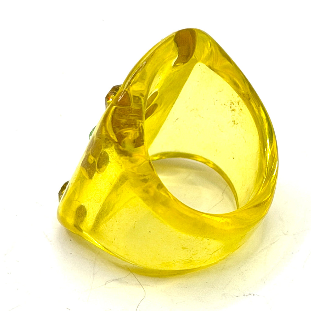 Vintage 90s Yellow Resin Rhinestone Flower Chunky Statement Ring