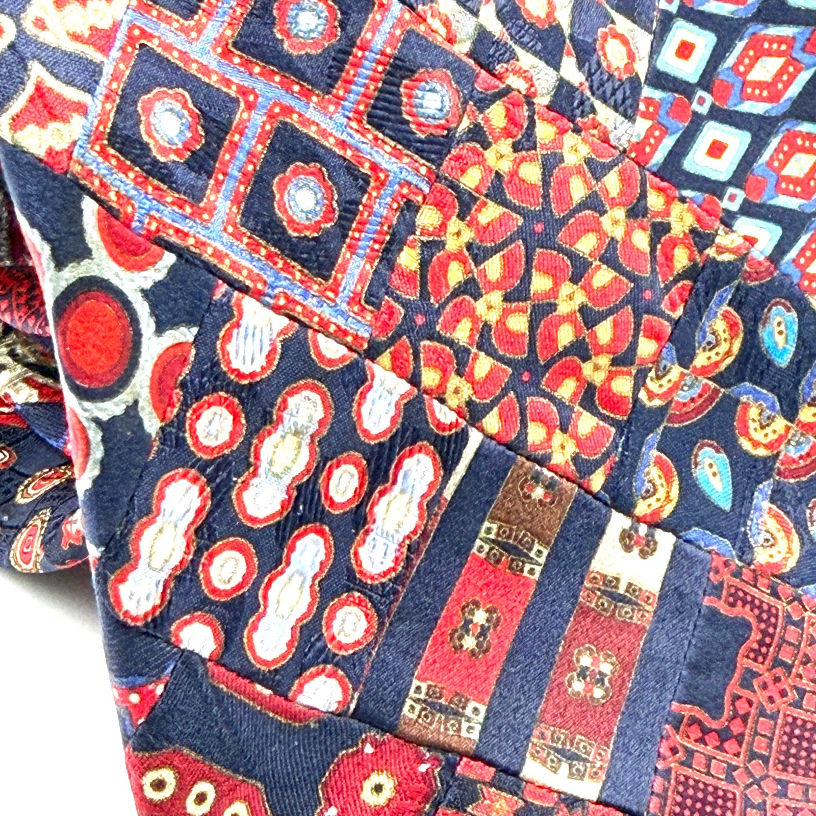 Vintage 90s Stefano Ricci Navy Red 100% Silk Patchwork Geometric Luxury Necktie