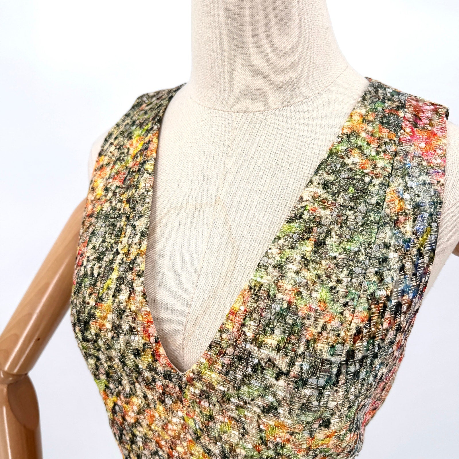 Alice + Olivia Gold Green Brocade Cutout Skater Mini Dress