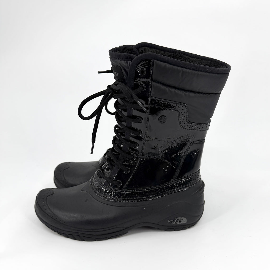 The North Face Black Patent Trim Waterproof Lace Up Snow Boots