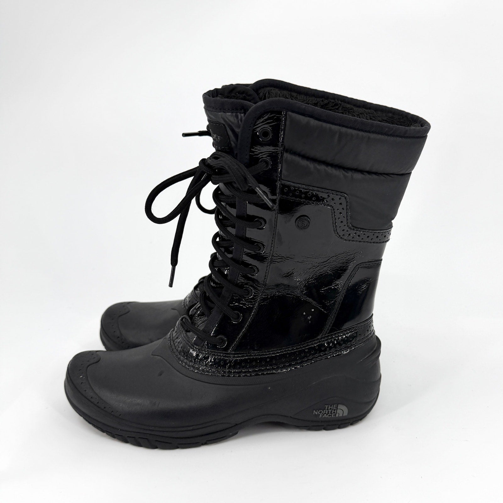 The North Face Black Patent Trim Waterproof Lace Up Snow Boots