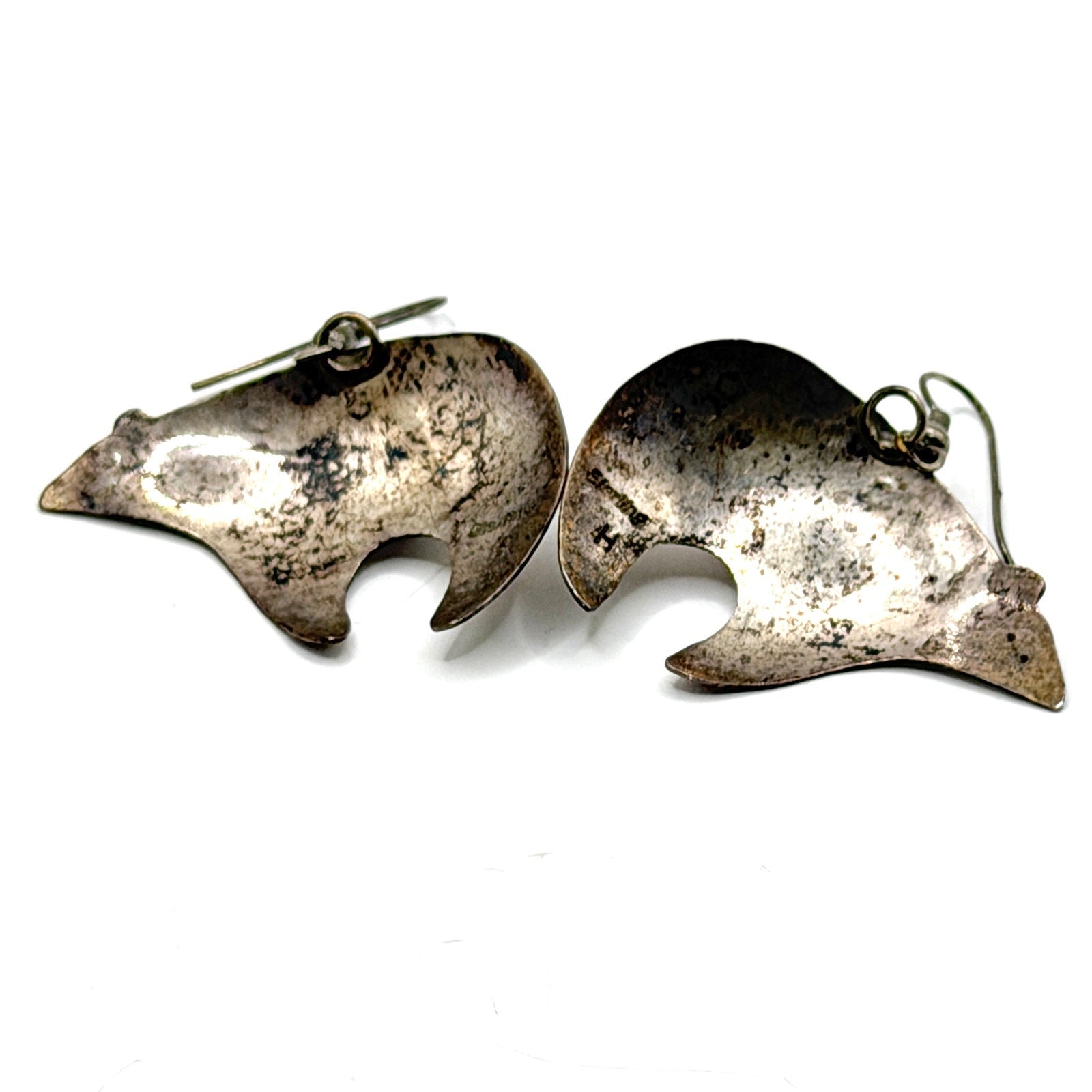 Vintage 90s Stamped Sterling Silver Hematite Southwestern Bear Fetish Earrings