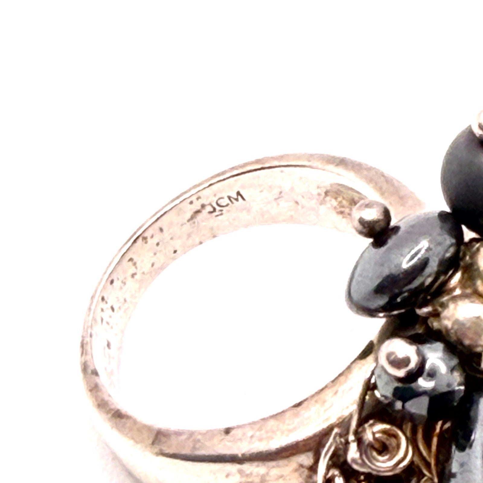Vintage 90s JCM Signed 925 Sterling Silver Hematite Pearl Cluster Ring