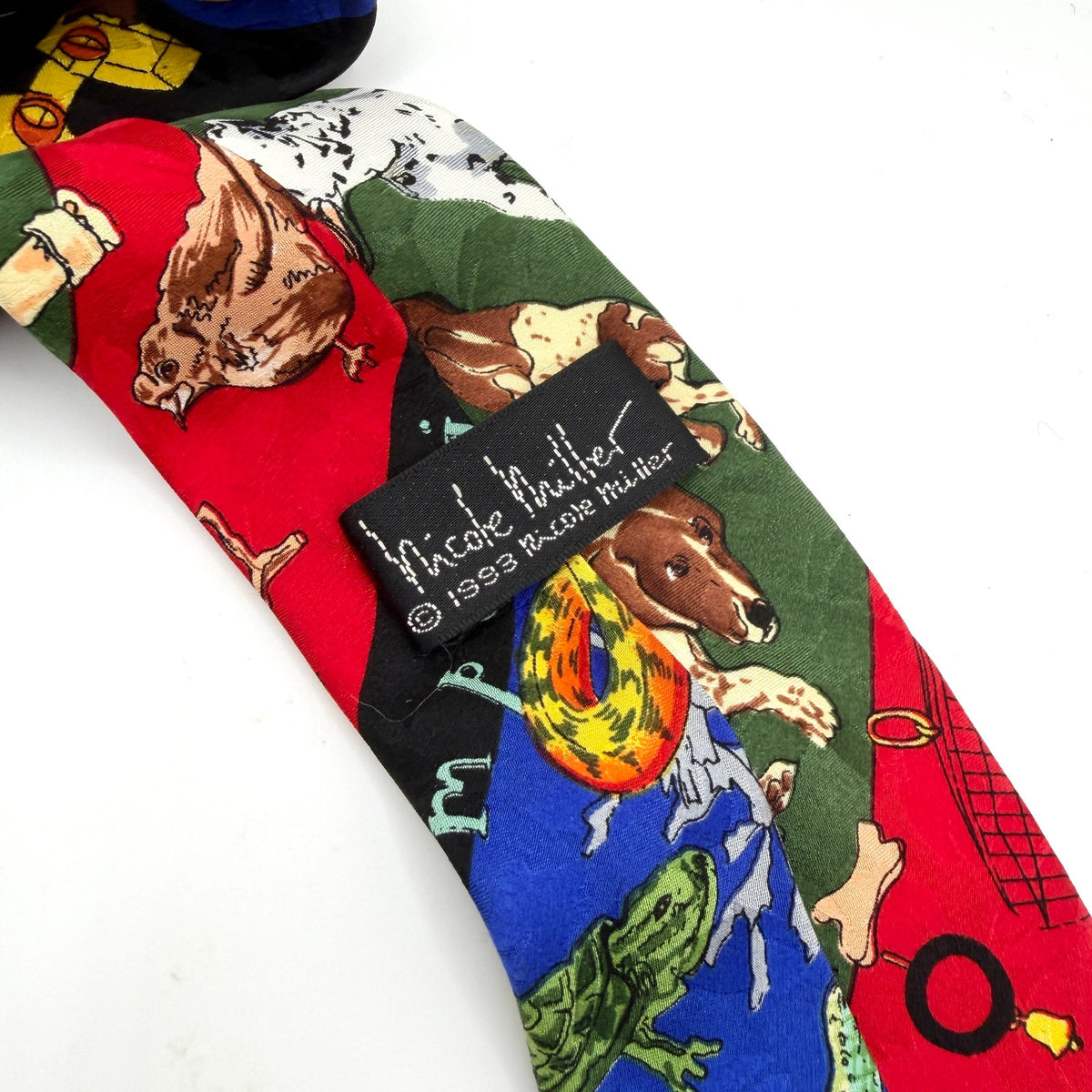 Vintage 90s Nicole Miller Multicolor Silk Pet Shop Novelty Skinny Tie