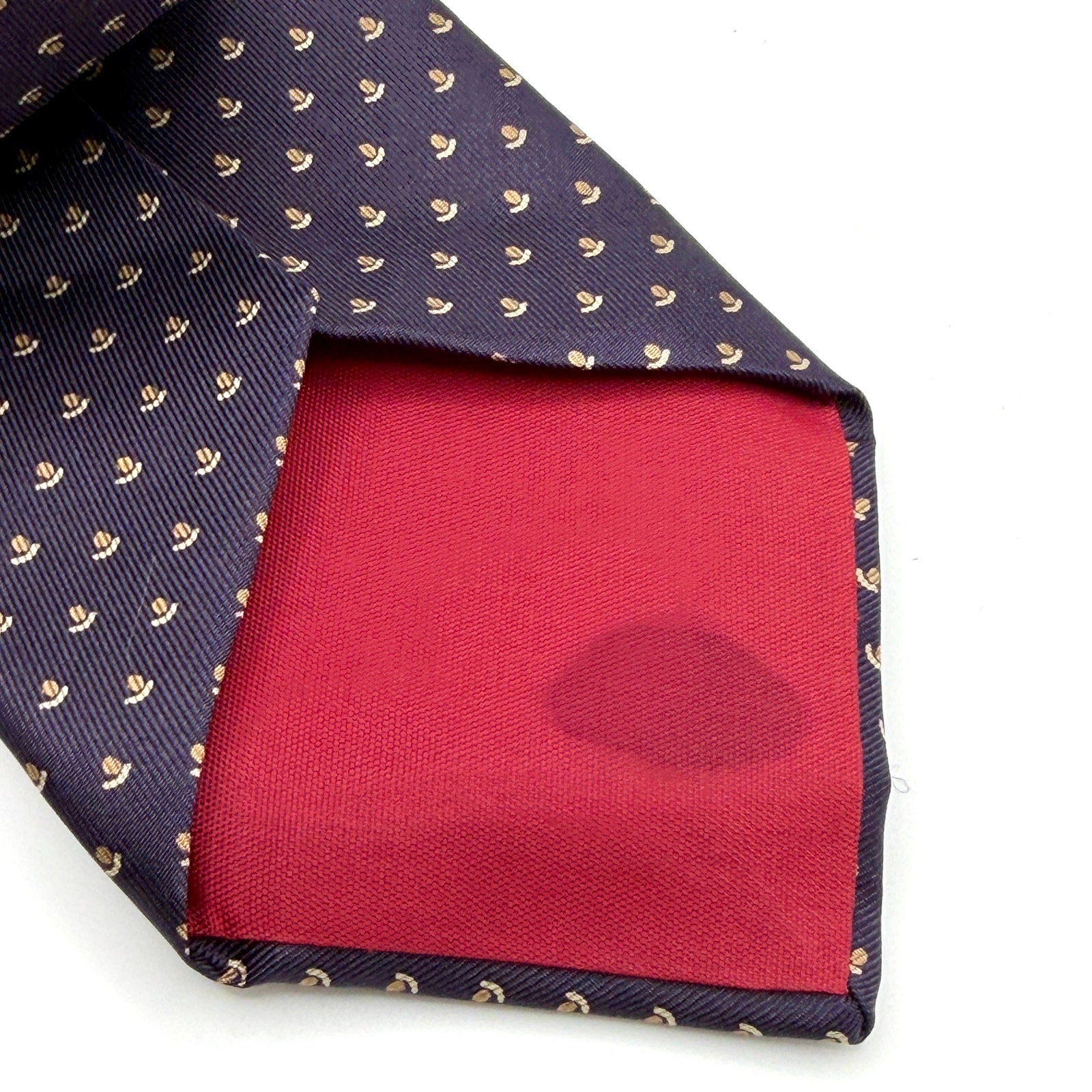 Vintage 90s Geoffrey Beene Blue Gold 100% Silk Acorn Neat Motif Tie