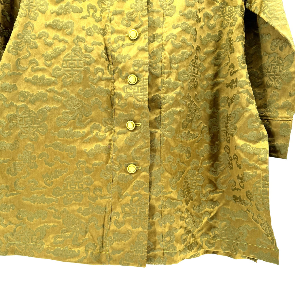 Olive Green Silk Blend Satin Brocade Longline Tunic Jacket
