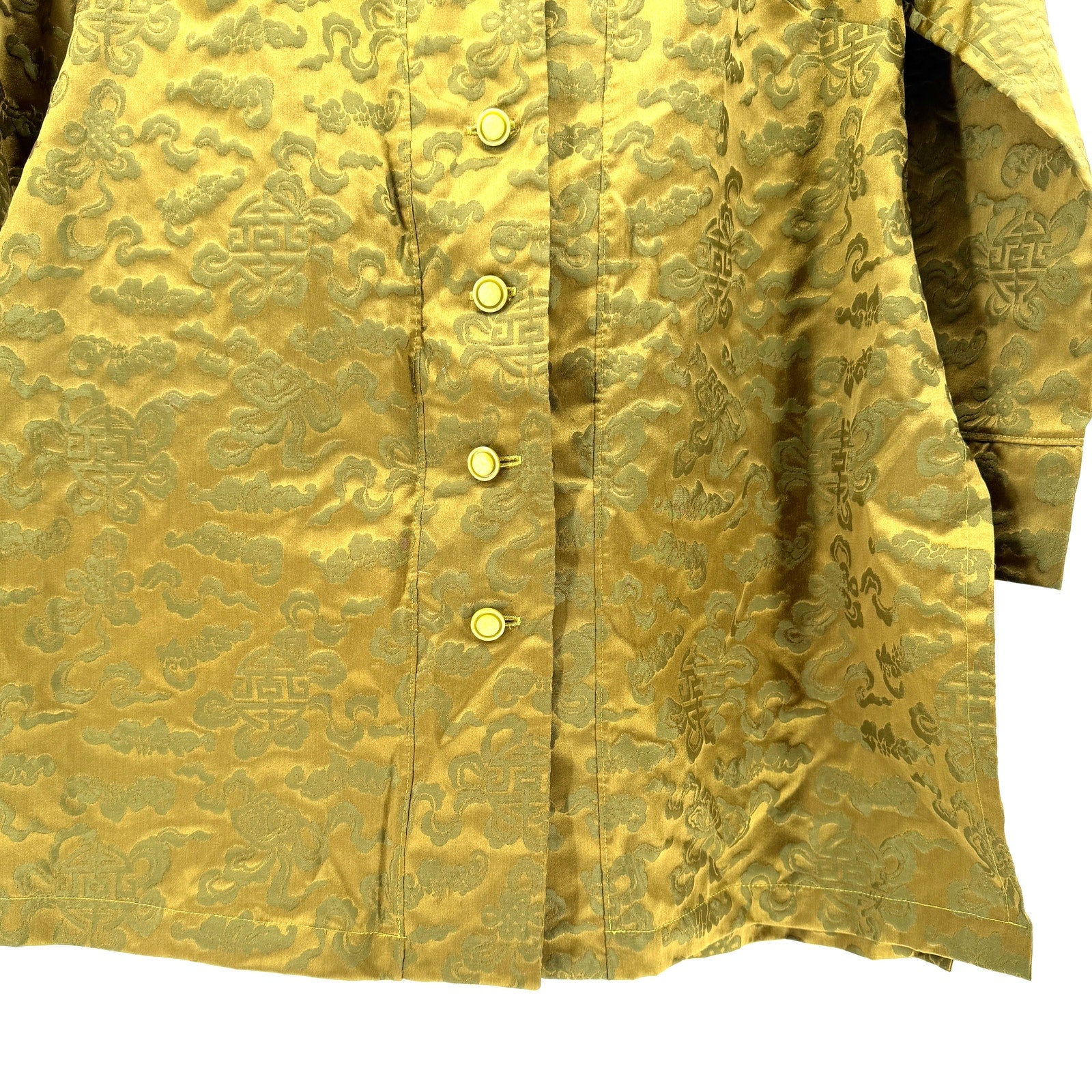 Olive Green Silk Blend Satin Brocade Longline Tunic Jacket