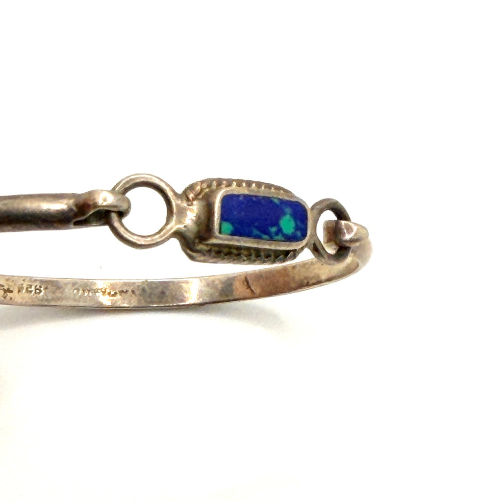 Vintage 90s Stamped Mexico Sterling Silver Azurite Malachite Bangle Bracelet