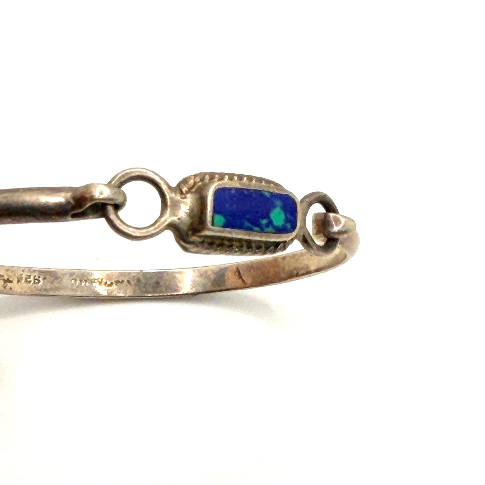 Vintage 90s Stamped Mexico Sterling Silver Azurite Malachite Bangle Bracelet
