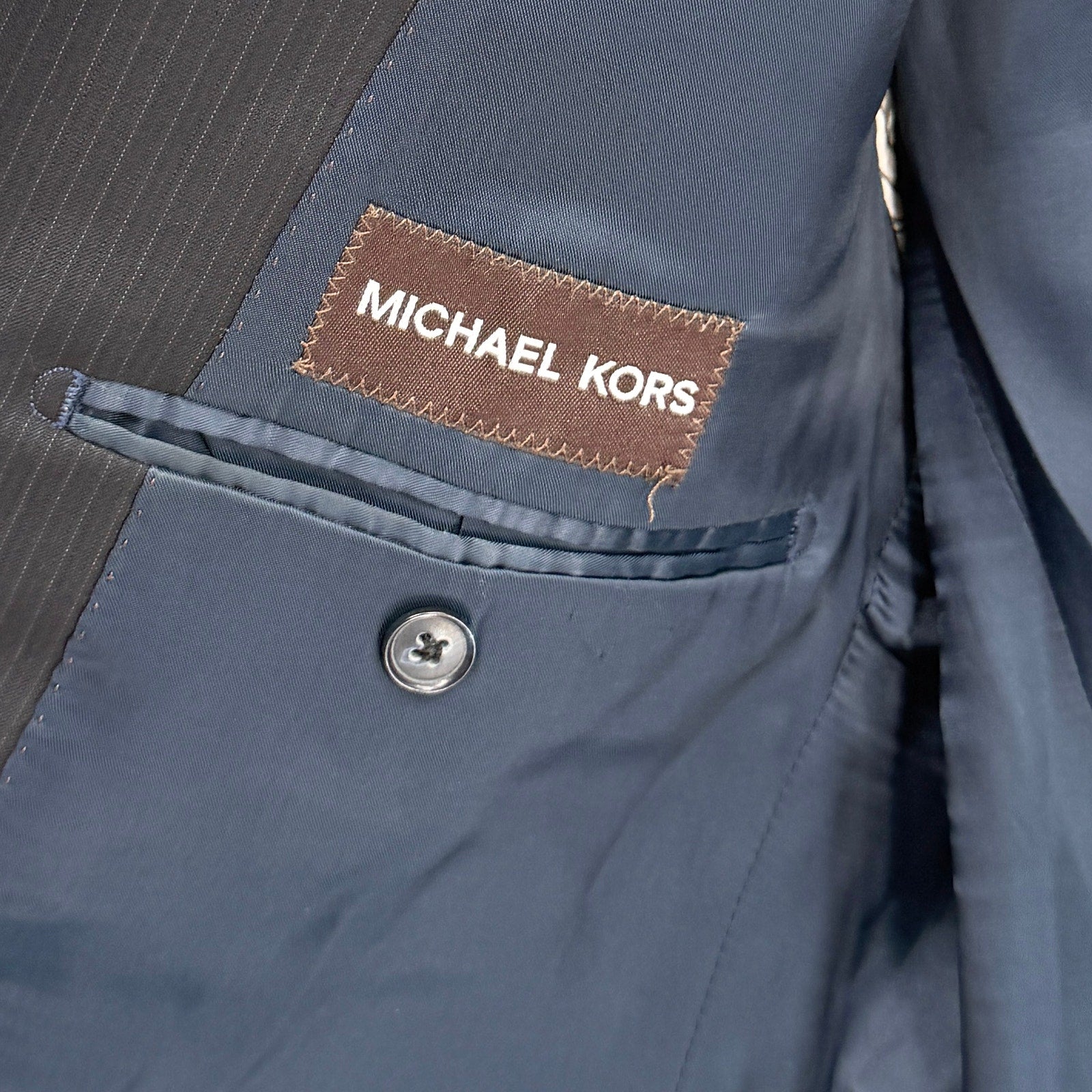 Michael Kors Charcoal Gray 100% Wool Pinstripe Sharp Tailored Blazer Jacket