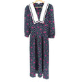 Vintage 80s Blue Floral Polka Dot Sweetheart Dropped Waist Sailboat Collar Dress