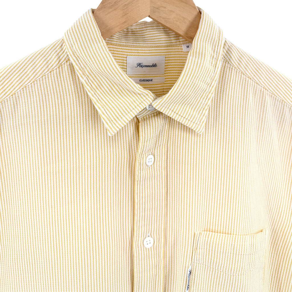 Façonnable Yellow Striped 100% Cotton Seersucker Short Sleeve Shirt