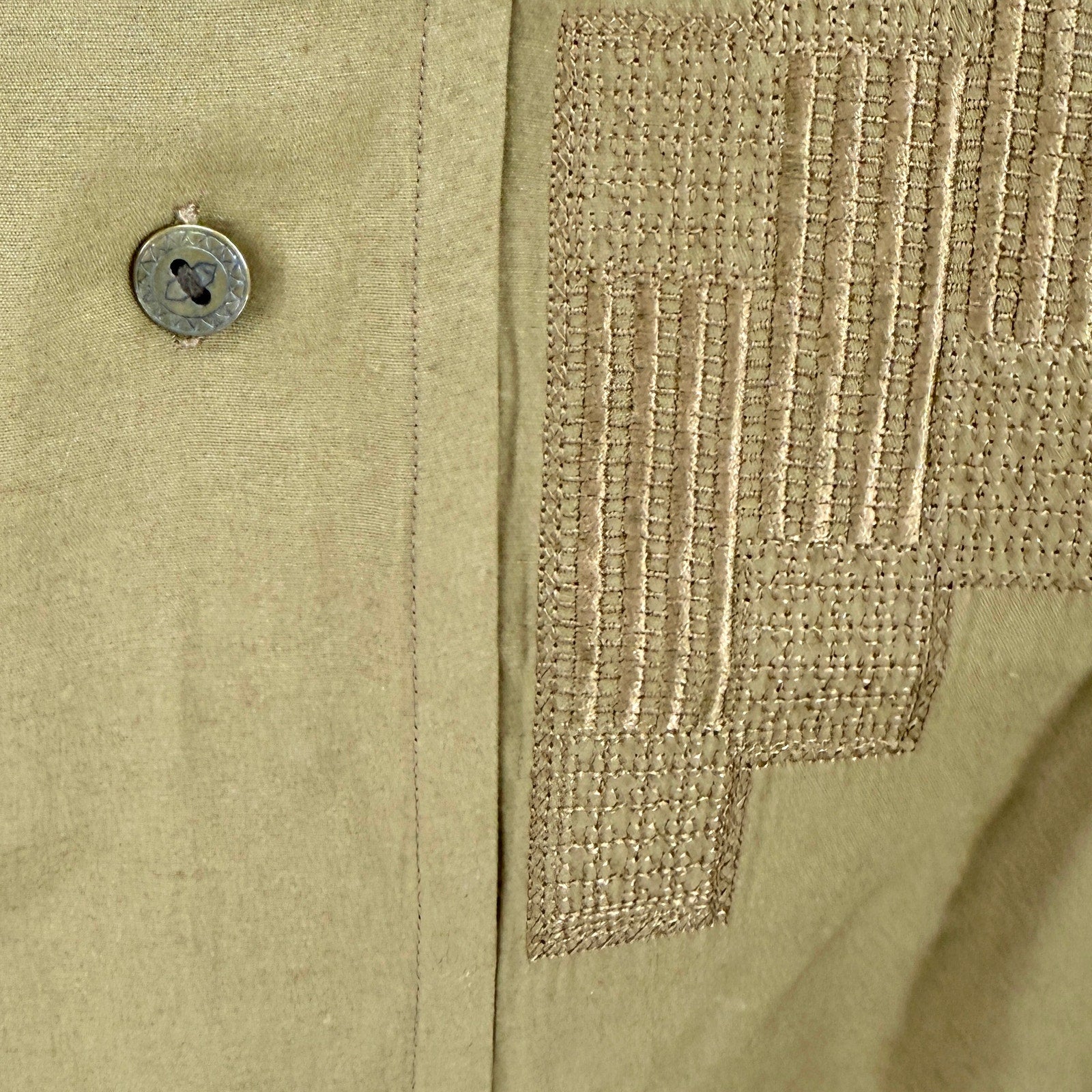 Vintage 90s Bugatchi Uomo Olive Green Embroidered Shirt