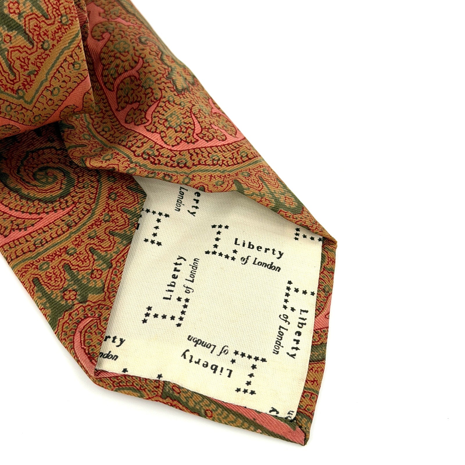 Vintage 80s Liberty of London Ocher Yellow Pink Paisley 100% Silk Dapper Necktie