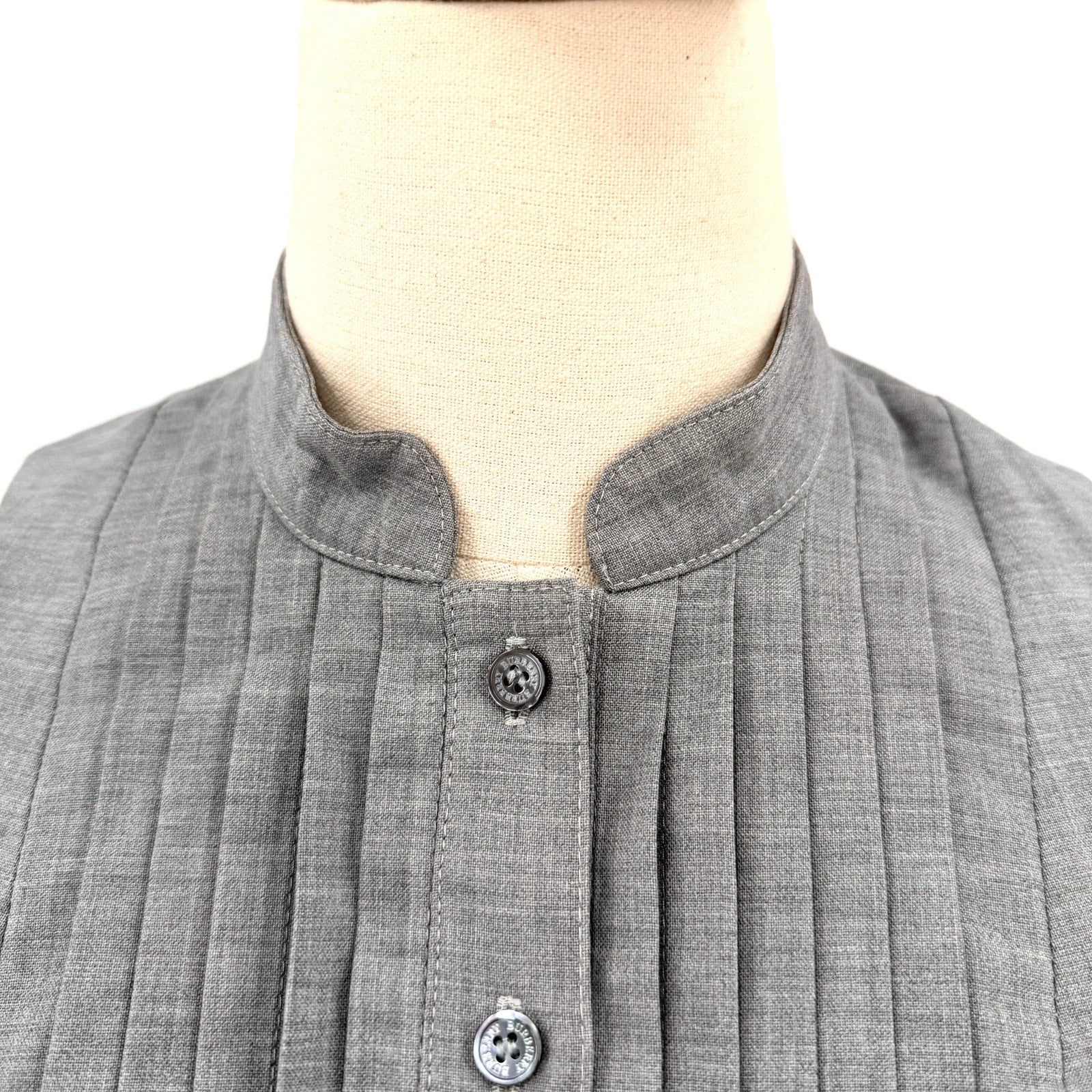 Vintage Y2K Burberry London Gray Minimalist Pleated Sleeveless Pencil Dress